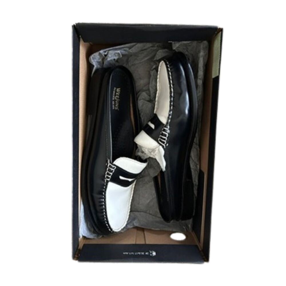 Classic Bass Weejuns Black White WYNN Mules Size 7
